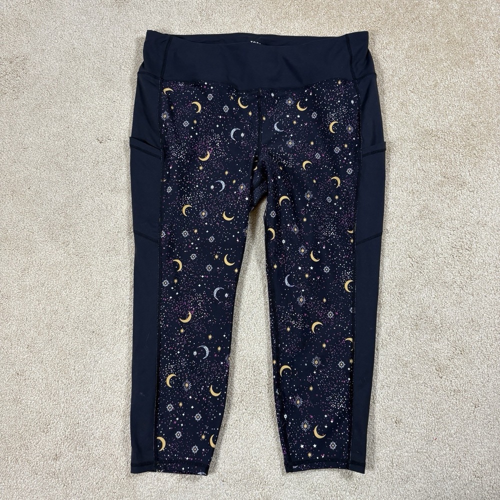 Torrid Celestial Capri Active Leggings 3 Multi Star Moon Print Black Mid Rise